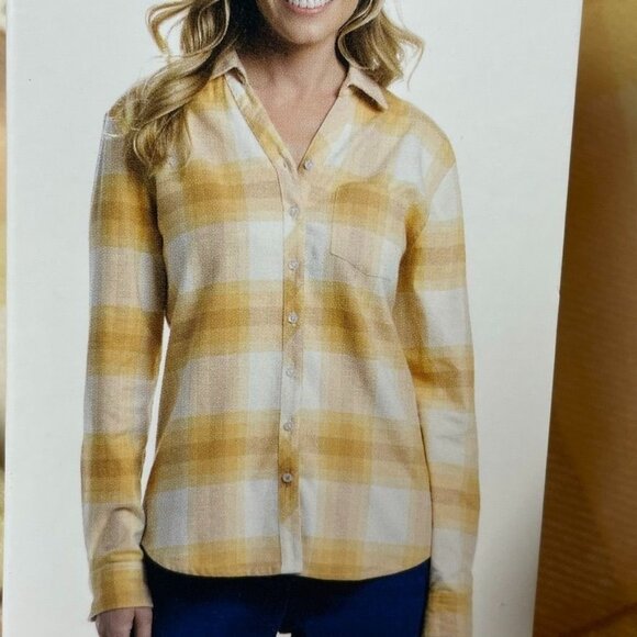 Weatherproof Vintage Women’s Comfort Stretch Yellow Plaid Shirt Large d0504 - Picture 2 of 9